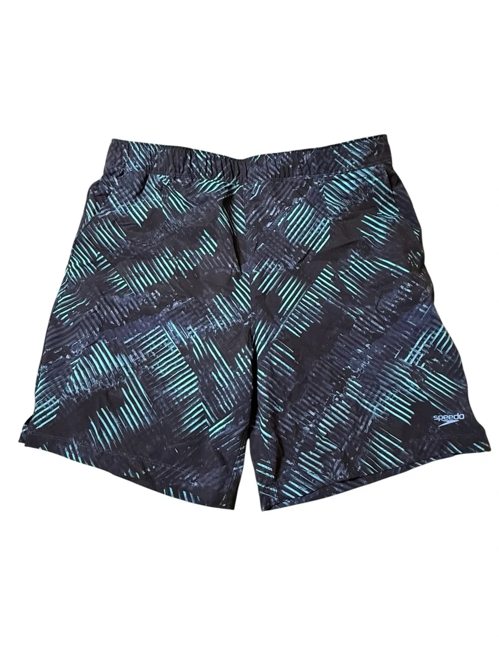 Speedo Men’s Hydro Tech Volley Swim Shorts XL Black Teal Geometric Trunks